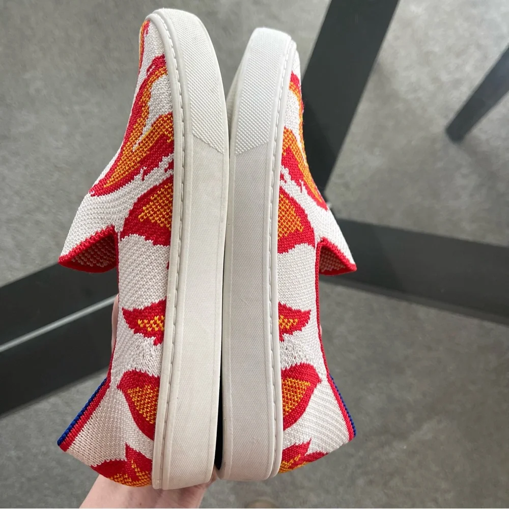 Rothy's The Kid Red, Yellow White Flames Knit‎ Washable Slip On Sneakers Size 2
